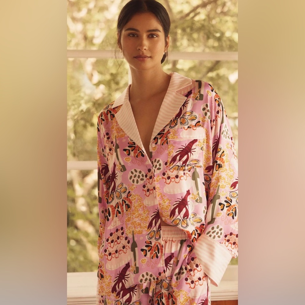 Anthropologie LyreBird Silky Oversized Pajama Shirt & Pants - size M